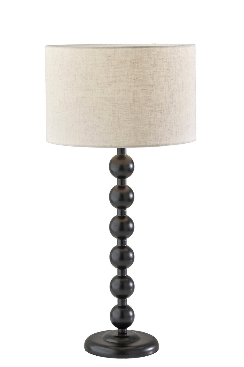 Solid Wood Candlestick Table Lamp With Off-White Drum Shade - Black