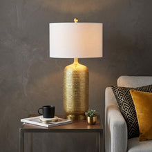 Load image into Gallery viewer, 30" Gold Round Table Lamp With Drum Shade

