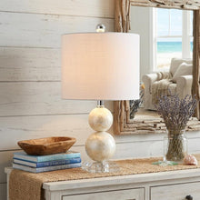Load image into Gallery viewer, 19" Clear And Off White Globe Table Lamp With Drum Shade

