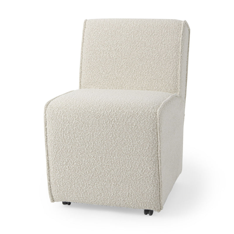 Fully Upholstered Boucle Dining Side Chair With Wheels - Cream