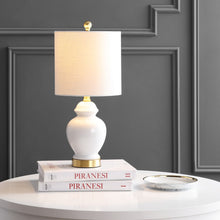 Load image into Gallery viewer, 20" White And Gold Urn Table Lamp With Drum Shade
