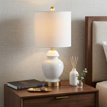 Load image into Gallery viewer, 20" White And Gold Urn Table Lamp With Drum Shade
