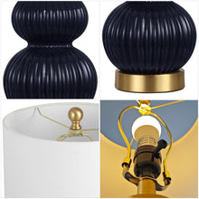 Load image into Gallery viewer, 20" Navy Blue And Gold Gourd Table Lamp With Drum Shade
