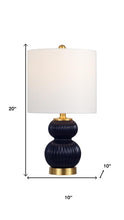 Load image into Gallery viewer, 20" Navy Blue And Gold Gourd Table Lamp With Drum Shade
