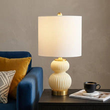 Load image into Gallery viewer, 20" Gold Gourd Table Lamp With Drum Shade
