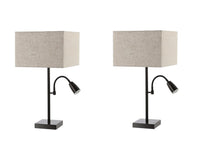 Load image into Gallery viewer, Set of Two 26" Antiqued Bronze Swing Arm Table Lamps With Square Shades
