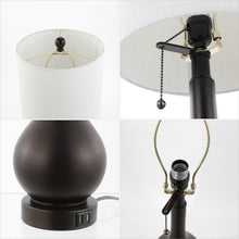Load image into Gallery viewer, Set of Two 24" Antiqued Bronze Gourd Table Lamps With Drum Shades
