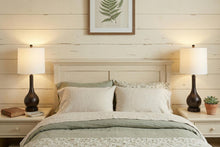 Load image into Gallery viewer, Set of Two 24" Antiqued Bronze Gourd Table Lamps With Drum Shades
