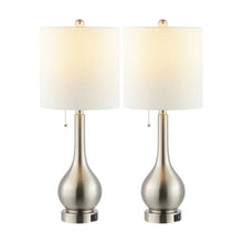 Load image into Gallery viewer, Set of Two 24" Nickel Gourd Table Lamps With Drum Shades
