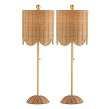 Load image into Gallery viewer, Set of Two 28" Brown Table Lamps With Drum Shades
