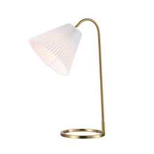 Load image into Gallery viewer, 22" Gold Ribbed Swing Arm Geometric Arched Lamp With Empire Shade
