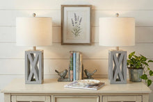 Load image into Gallery viewer, Set of Two 22" Gray Table Lamps With Drum Shades
