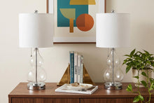 Load image into Gallery viewer, Set of Two 22" Clear And Silver Double Gourd USB Lamps With Drum Shades
