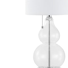 Load image into Gallery viewer, Set of Two 22" Clear And Silver Double Gourd USB Lamps With Drum Shades
