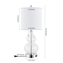 Load image into Gallery viewer, Set of Two 22" Clear And Silver Double Gourd USB Lamps With Drum Shades
