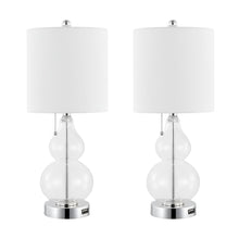 Load image into Gallery viewer, Set of Two 22" Clear And Silver Double Gourd USB Lamps With Drum Shades
