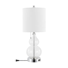 Load image into Gallery viewer, Set of Two 22" Clear And Silver Double Gourd USB Lamps With Drum Shades
