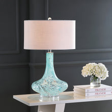 Load image into Gallery viewer, 29" Light Blue And Clear Teardrop Glass Table Lamp With Drum Shade
