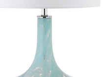 Load image into Gallery viewer, 29" Light Blue And Clear Teardrop Glass Table Lamp With Drum Shade
