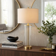Load image into Gallery viewer, 29" Gold Table Lamp With Drum Shade
