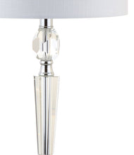 Load image into Gallery viewer, Set of Two 27" Clear And Silver Bedside Lamps With Drum Shades
