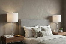 Load image into Gallery viewer, Set of Two 27" Clear And Silver Bedside Lamps With Drum Shades
