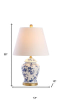 Load image into Gallery viewer, Set of Two 22" White Blue And Gold Urn Table Lamps With Empire Shades
