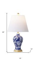 Load image into Gallery viewer, 24" Blue Gold And White Urn Bedside Lamp With Empire Shade
