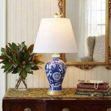 Load image into Gallery viewer, 24" Blue Gold And White Urn Bedside Lamp With Empire Shade
