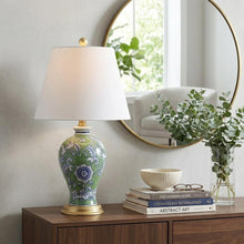 Load image into Gallery viewer, 24" Green And Gold Urn Table Lamp With Empire Shade

