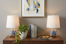 Load image into Gallery viewer, Set of Two 16" Gold Novelty Bedside Lamps With Empire Shades

