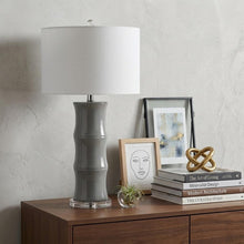 Load image into Gallery viewer, 27" Gray And Clear Gourd Bedside Lamp With Drum Shade
