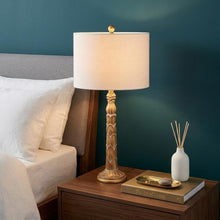Load image into Gallery viewer, 29" Antiqued Gold Table Lamp With Drum Shade
