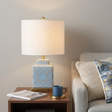 Load image into Gallery viewer, 22" Gold Square Table Lamp With Drum Shade
