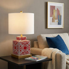 Load image into Gallery viewer, 22" Gold Square Table Lamp With Drum Shade
