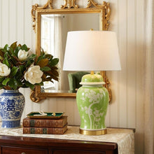 Load image into Gallery viewer, 30" Green And Gold Novelty Table Lamp With Empire Shade
