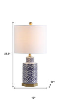 Load image into Gallery viewer, 24" Navy Blue Gold And White Table Lamp With Drum Shade
