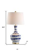 Load image into Gallery viewer, 31" Blue White And Gold Novelty Table Lamp With Globe Shade
