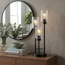 Load image into Gallery viewer, 21" Black Three Light Novelty Table Lamp With Cylinder Shade
