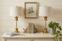 Load image into Gallery viewer, Set of Two 32" Gold Novelty Table Lamps With Drum Shades
