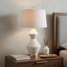 Load image into Gallery viewer, 29" White And Gold Novelty Bedside Lamp With Drum Shade
