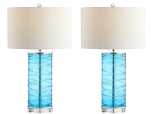 Load image into Gallery viewer, Set of Two 28" Turquoise And Clear Novelty Table Lamps With Drum Shades
