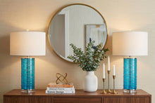 Load image into Gallery viewer, Set of Two 28" Turquoise And Clear Novelty Table Lamps With Drum Shades
