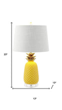Load image into Gallery viewer, 23" Yellow Gold And Clear Ceramic And Acrylic Pineapple Table Lamp With Globe Shade
