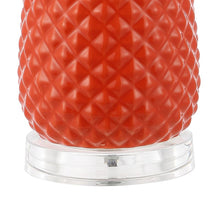 Load image into Gallery viewer, 23" Orange Gold And Clear Ceramic And Acrylic Pineapple Table Lamp With Drum Shade
