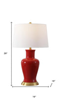 Load image into Gallery viewer, 29" Red And Gold Urn Table Lamp With Drum Shade
