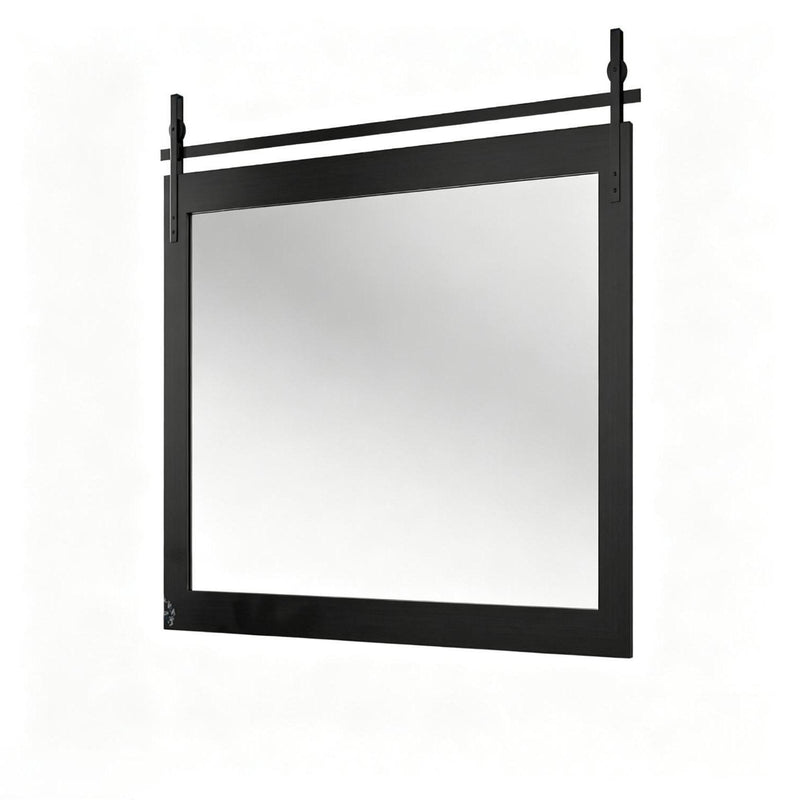 Wood Barn Door Framed Bathroom Vanity Mirror (762913) - Black