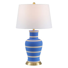 Load image into Gallery viewer, 29" Blue Gold And Beige Urn Bedside Lamp With Empire Shade
