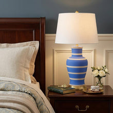 Load image into Gallery viewer, 29" Blue Gold And Beige Urn Bedside Lamp With Empire Shade
