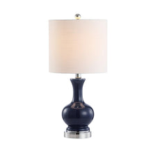 Load image into Gallery viewer, Set of Two 22" Navy Blue And Silver Gourd Bedside Lamps With Drum Shades
